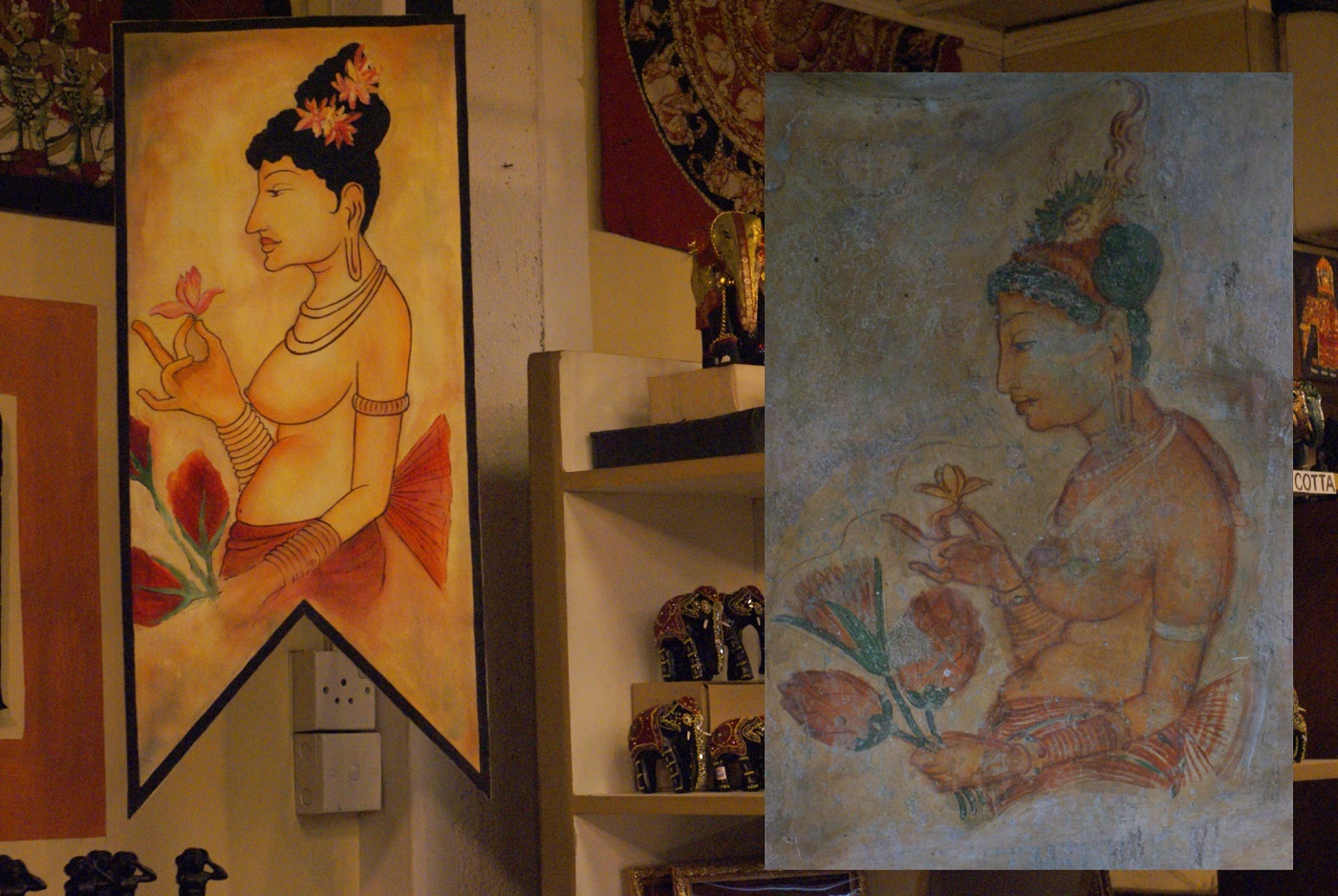 Сувенирный магазин. Фреска из Сигирии, копия (слева), оригинал (справа).